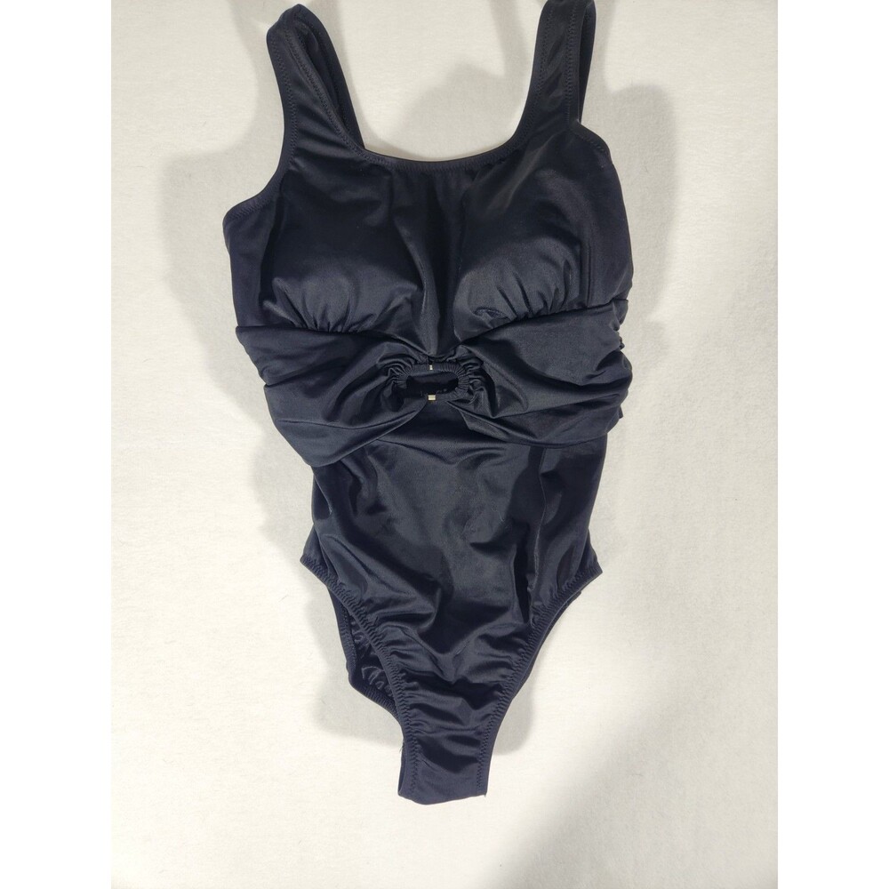 Lands End Womens 10 Black 1 Piece Bathing Swim Suit~Bra Lined Modest~ Control~4D